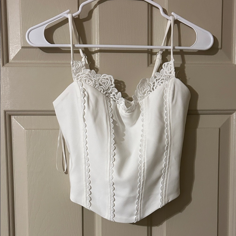 Elegant White Lace Trim Corset Top